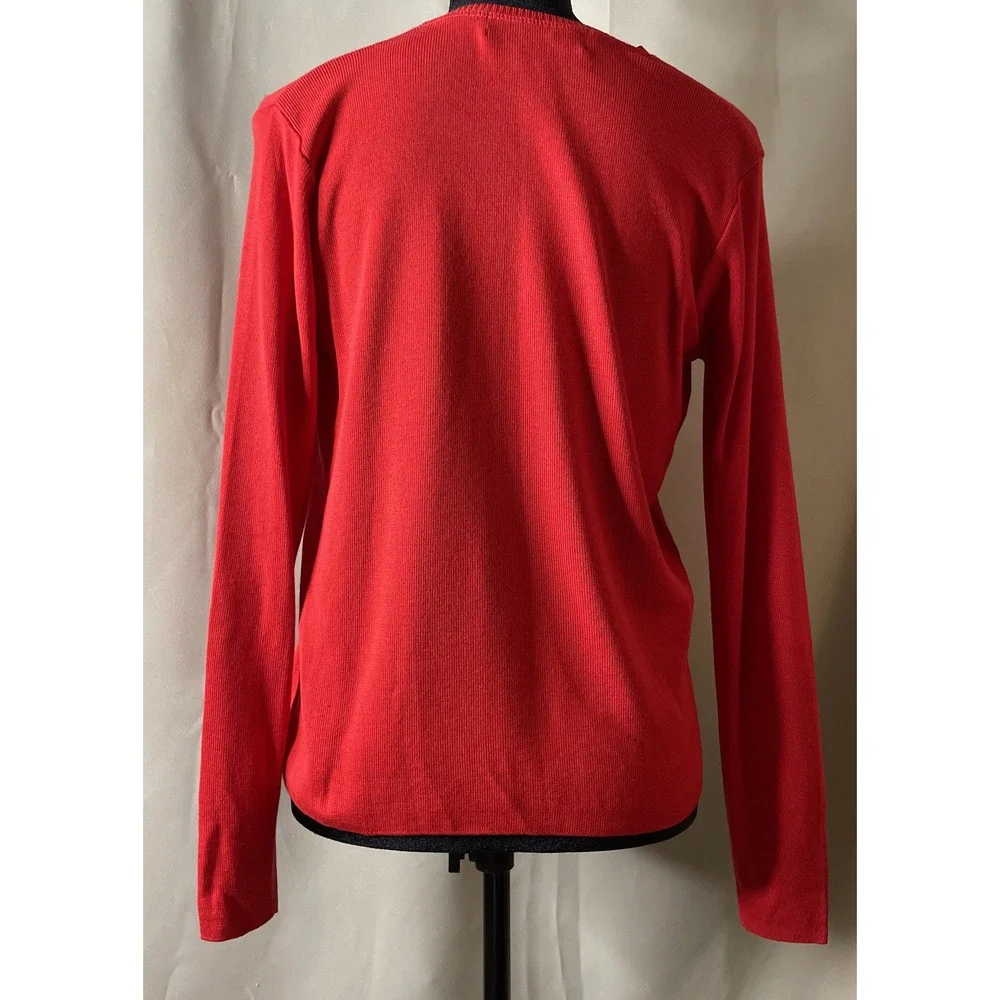 Linda Allard Ellen Tracy Womens PM Cardigan Red Viscose V Neck‎ Button Front USA